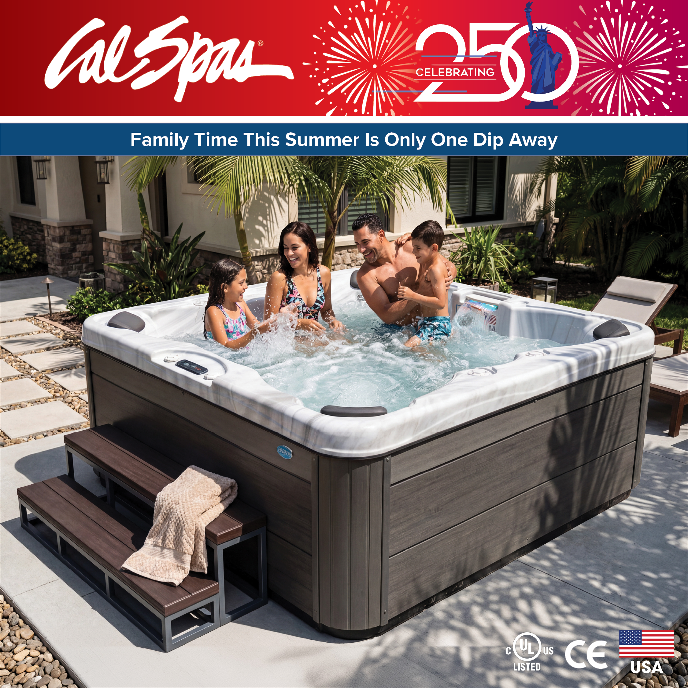Calspas hot tub being used in a family setting - El Monte